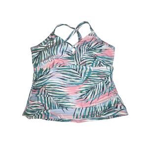 Aqua Couture Tankini Top 3X Plus Tropical Palm Strappy Swimwear New